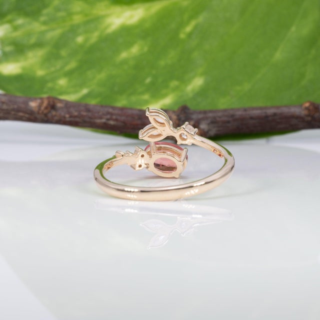 Pink 1Ct Padparadscha Sapphire Ring With Natural Diamond Accents: Solid 14k Gold, Size 6.75 For Sale - Image 8 of 9