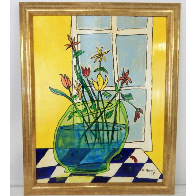 1990s 1990s Modern Yellow Floral Still Life Oil Painting by G. Ross, Framed For Sale - Image 5 of 13