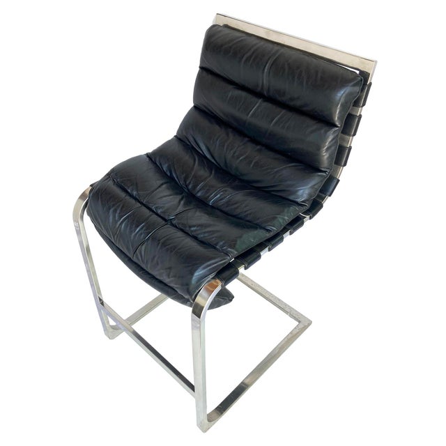 Pr. Of Vintage Rh Black Leather & Chrome Bar Stools For Sale - Image 11 of 18