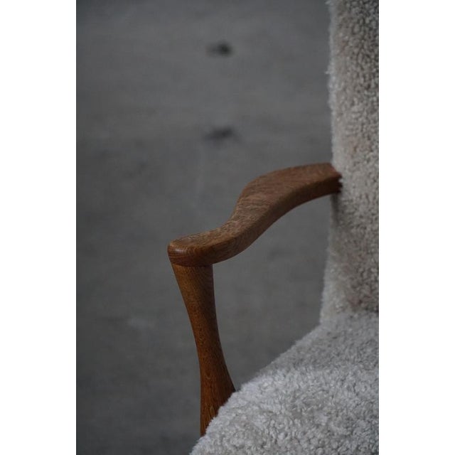 Vintage Danish Highback Chair in Oak and Shearling Lambswool by Viggo Boesen, 1950s For Sale - Image 15 of 17