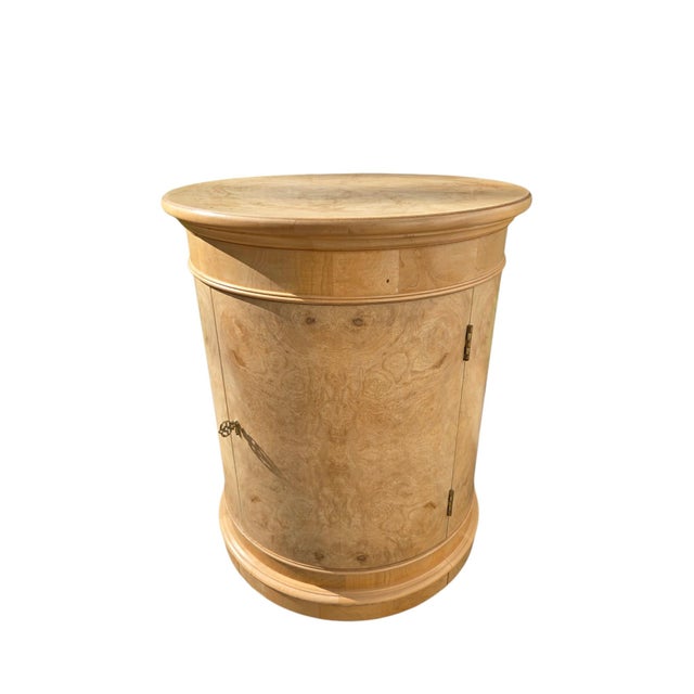 1980s Henredon Charles X Collection Burlwood Drum Side Table Nightstand Cabinet For Sale - Image 13 of 15