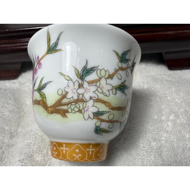 Late 20th Century Kangxi Signed Chinese Famille Rose Flower Cups W/Poem Hand Painted - a Pair For Sale - Image 10 of 12