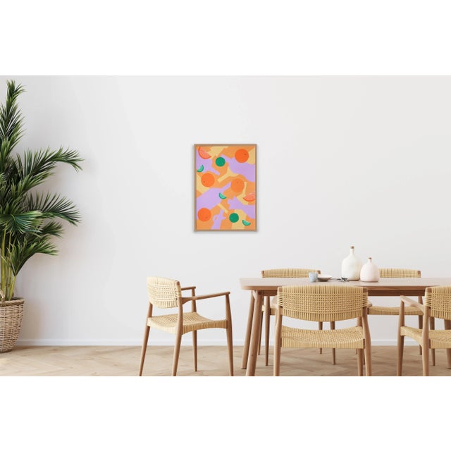 "Bottles and Falling Citrus Fruits II" is a modern still life painting that captures the essence of contemporary...