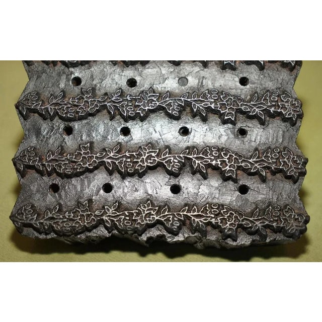 Large Antique Hand Carved Floral Printing Block for Wallpaper For Sale - Image 9 of 13
