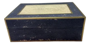 Vintage Shagreen Blue Beige Gold Dresser Jewelry Cigarette Box