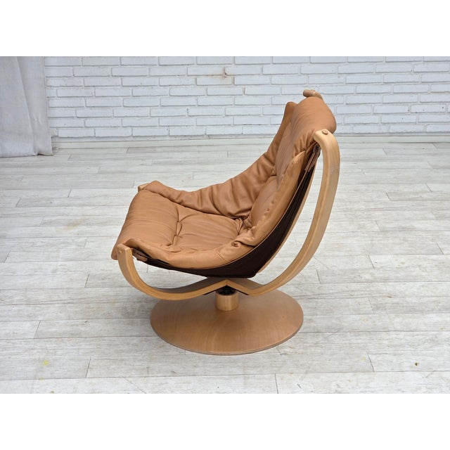 Scandinavian Swivel Armchair in Leather and Bentwood, 1980s For Sale - Image 16 of 18