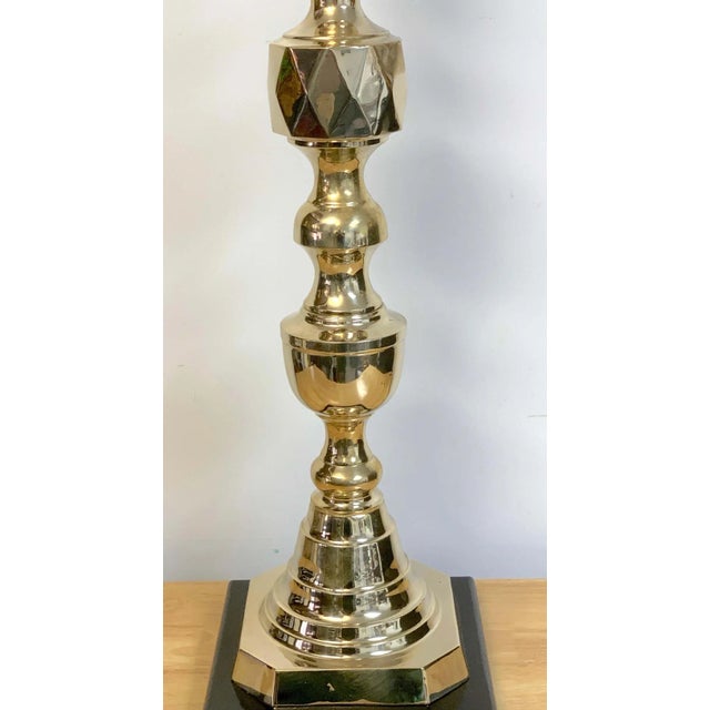 Mid 20th Century Monumental 'Ace of Diamonds' Brass Candlestick Lamps - a Pair For Sale In West Palm - Image 6 of 10