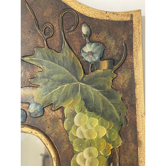Gold Gorgeous 20 Th C Italian Handpainted Mirror With Fleur De Lis Fruits Floweers For Sale - Image 8 of 10