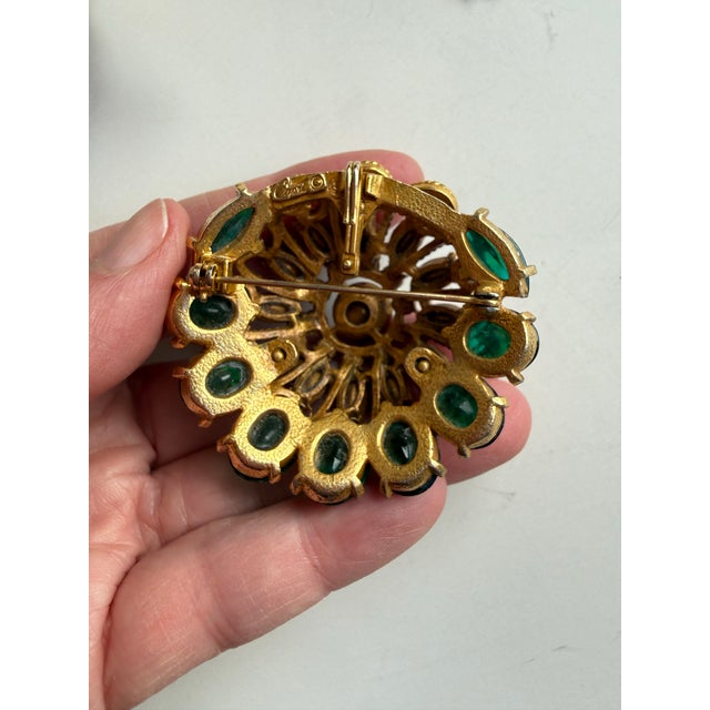 Metal Vintage Signed Capri Demi-Parure – Multi-Layer Rhinestone Floral Dome Brooch/Pendant & Matching Hinged Cuff Bracelet For Sale - Image 7 of 12