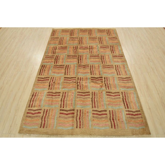 Contemporary Gabbeh Rug 5’8” X 8’4” Beige Wool Contemporary Hand-Knotted Carpet For Sale - Image 3 of 12