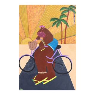 Bike Rides and Golden Hour - Colorful Painting Woman Figurative Bicycle Art by Courtney Simone For Sale