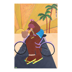 Bike Rides and Golden Hour - Colorful Painting Woman Figurative Bicycle Art by Courtney Simone