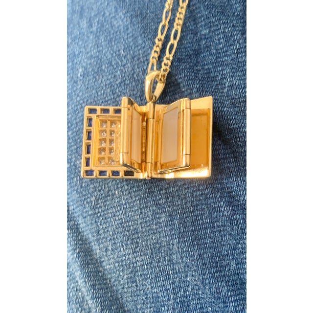 2000 - 2009 Sapphire & Diamond Photo Frame Book Pendant 8 Mother of Pearl Leaves 18K Gold For Sale - Image 5 of 18