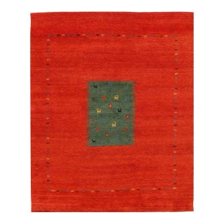 Green Hand Knotted Gabbeh Rug For Sale