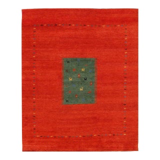 Green Hand Knotted Gabbeh Rug For Sale