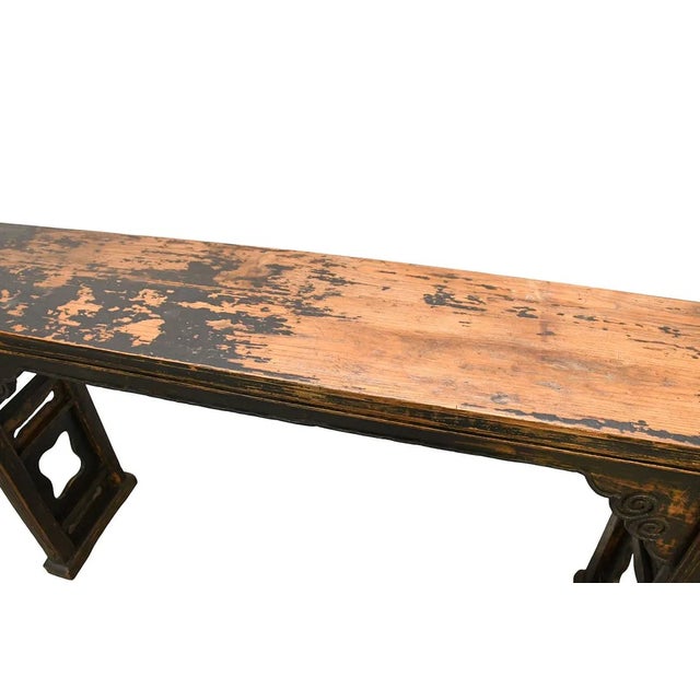 Antique Asian Wood Long Alter Console Table 85 Long For Sale - Image 4 of 9
