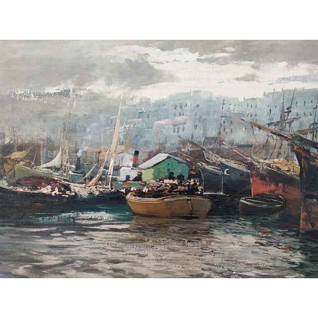Ezelino Briante, Le Grand Port, Oil on Cardboard, 1960s, Framed For Sale - Image 4 of 9