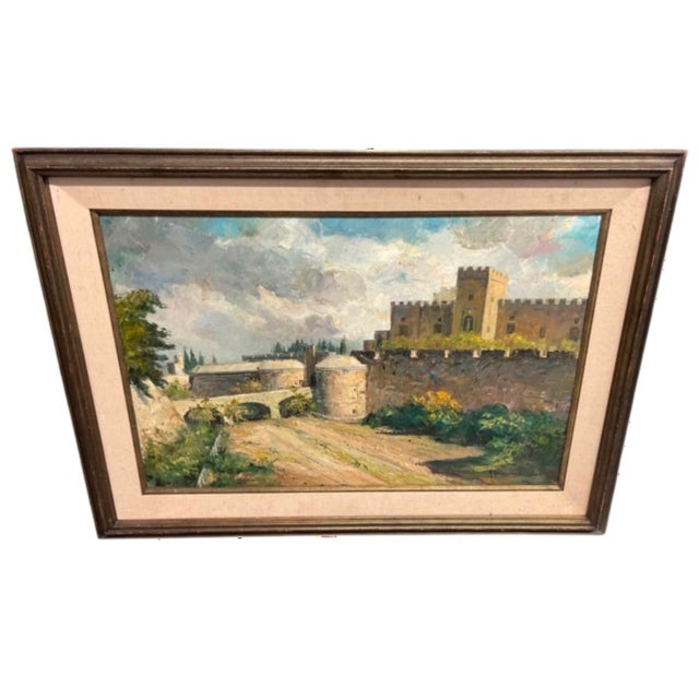 1960s Painting - Oil on Canvas Fortress Landscape by A. Karasylionis For Sale In West Palm - Image 6 of 12