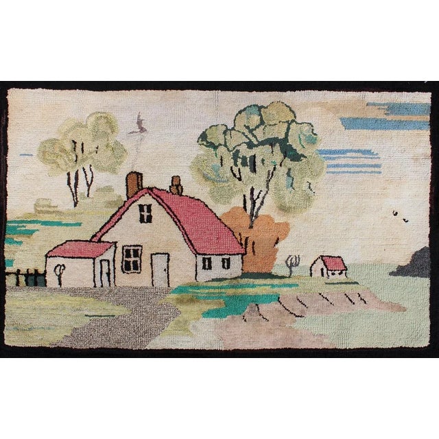 Pictorial Antique American Hooked Rug With Old Farm House Setting 2'2 X 3'5 For Sale - Image 4 of 8