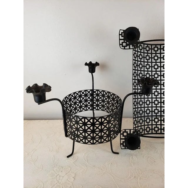 Mid-Century Modern Black Mesh Metal Atomic Candle Holders - 2 Pieces For Sale - Image 9 of 10