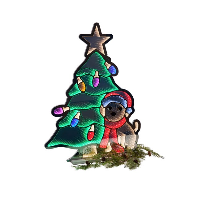 Kenneth Ludwig Chicago Puppy with Christmas Tree Ekkolight 35"H For Sale - Image 4 of 4