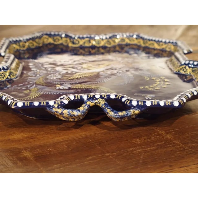French “Bleu De Nevers” Faience Smoking Service Tray, by Montagnon For Sale In Dallas - Image 6 of 13