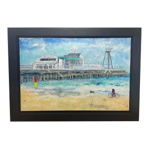 Charming British Oil Painting Nautical Beach Shoreline Seaside Bournemouth Pier by Katharine Dove, F