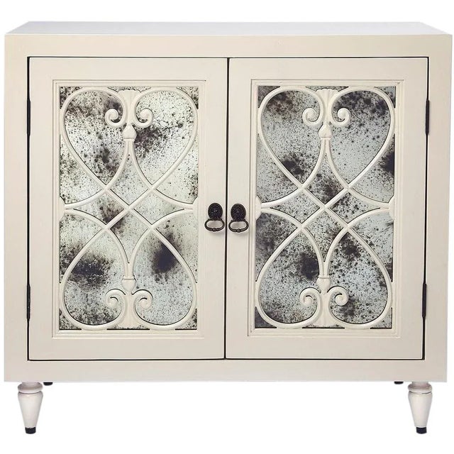 Traditional Distressed White Gold Cabinet For Sale - Image 3 of 5