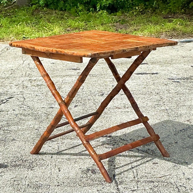 Coastal Vintage Coastal Split Bamboo Folding Table For Sale - Image 3 of 7