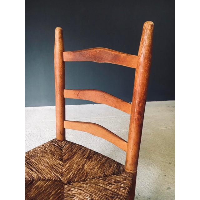 Low Rustic Ladder Back Dining Chairs in Oak and Rush, Belgium, 1950s, Set of 6 For Sale - Image 17 of 18