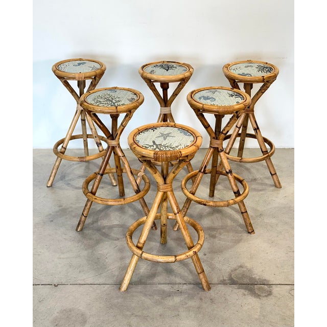 Vintage Bamboo Stools, 1970s, Set of 6 For Sale - Image 4 of 14