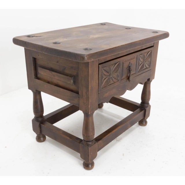 Spanish Side Cabinet or Nightstand in Poplar with Studs, 1940s For Sale - Image 3 of 7