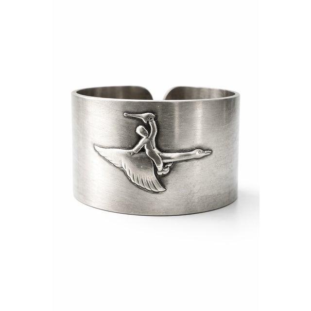 Metal Vintage Swedish Alpaca Napkin Ring with Child and Goose Motif by Gab, 1960s For Sale - Image 7 of 7