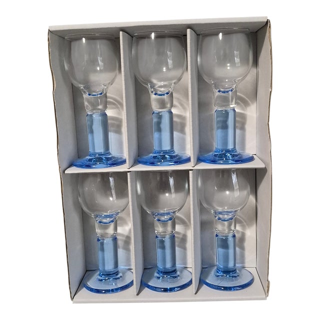 Vintage "Angela'' Cordials Glasses Italian Art Glass Blue Stems w/ box - Set of 6 For Sale - Image 6 of 6
