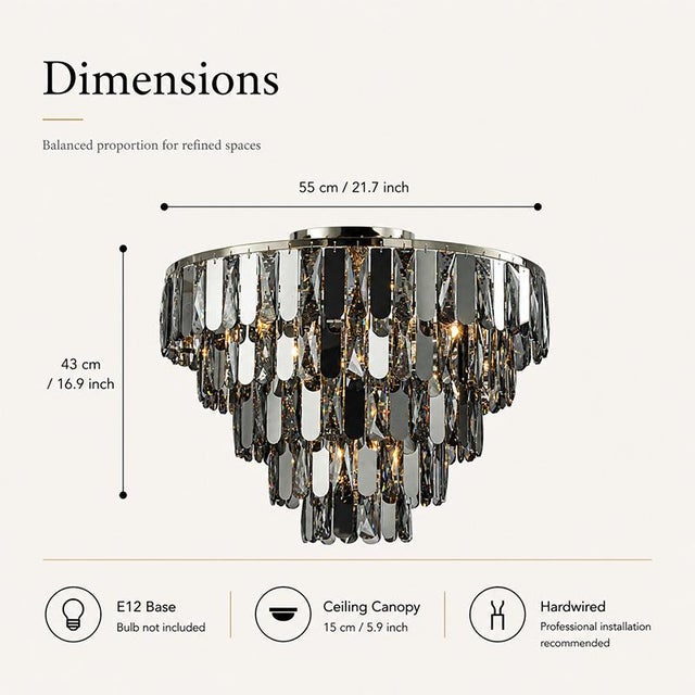 Bring refined elegance to your home with this 5-tier smoked crystal flush mount ceiling light, designed to deliver high-...
