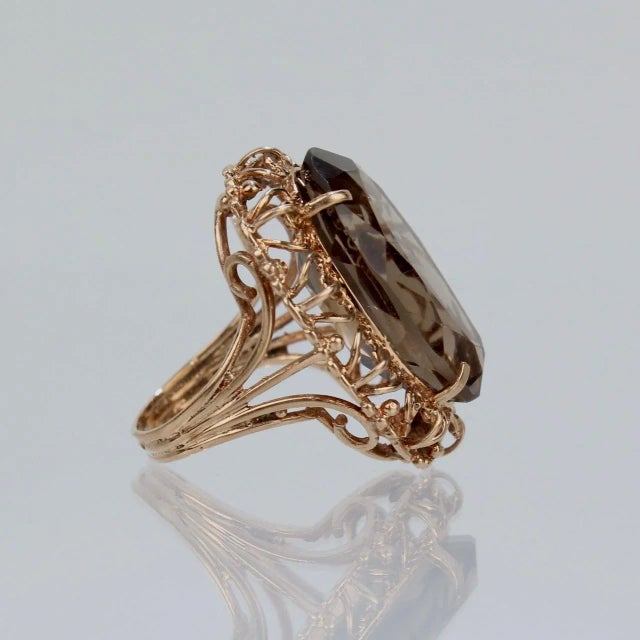 Vintage Mid-Century Filigree Faceted Oval Citrine 14k Gold Cocktail Ring Size 6.75 For Sale - Image 12 of 12