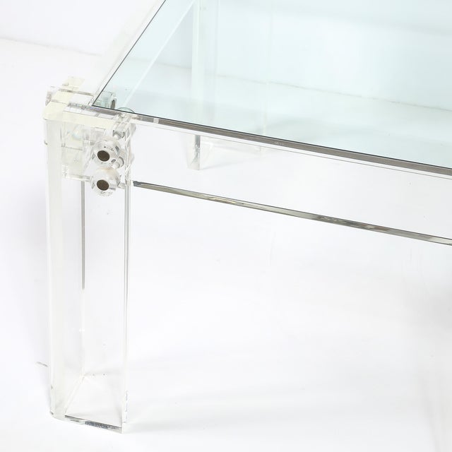 Pair of Mid-Century Modernist Rectilinear Lucite & Glass Side/End Tables For Sale - Image 10 of 18