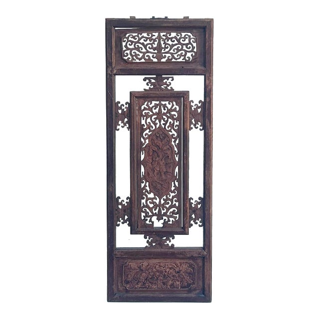 Chinese Vintage Restored Wood Carving Brown Wall Hanging Art For Sale