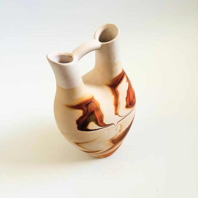 Contemporary Large Vintage Nemadji Pottery Wedding Vase - Orange and Brown Matte Swirl Glaze For Sale - Image 3 of 12