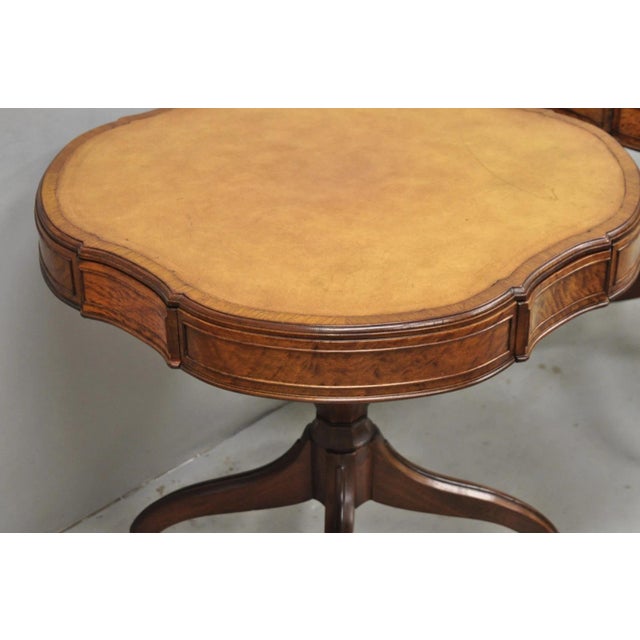 Vintage English Regency Leather Top Mahogany Drum End Table W/ 4 Drawers - Pair For Sale - Image 16 of 18