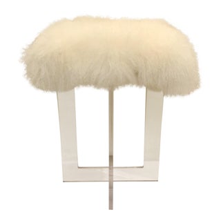 Contemporary Moss Studio Mongolian Sheepskin Stool For Sale