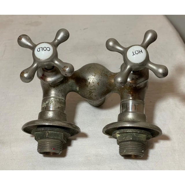 Antique Nickel Plated Brass Mueller Porcelain Industrial Wall Faucet Fixture For Sale - Image 11 of 12