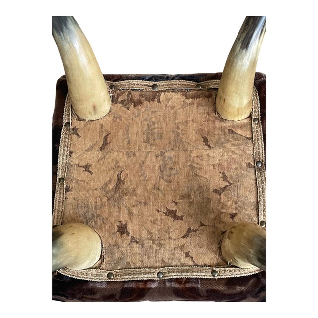 Blue American Victorian Era Steer Horn Footstool c.1880 For Sale - Image 8 of 9