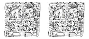 10k Yellow Gold Princess Diamond Quad Stud Earrings (1/4 cttw, J-K Color, I2-I3 Clarity)