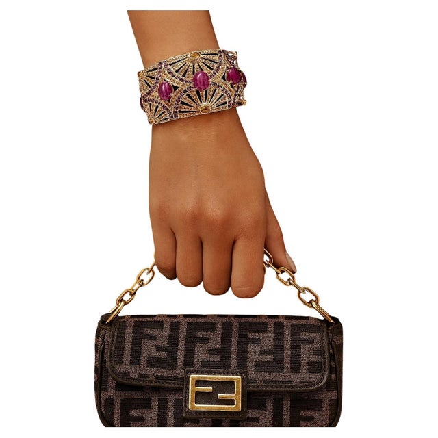 Bochic "Capri" Vintage Ruby, Topaz, Amethyst & Multi Gem Cuff Set 18K & Silver For Sale - Image 9 of 9