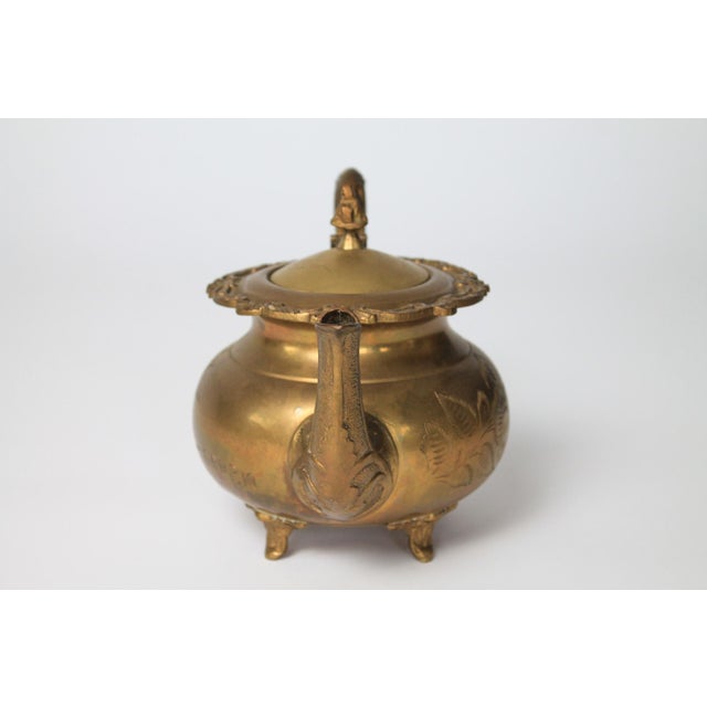 Vintage Middle Eastern Etched Brass Teapot For Sale - Image 4 of 14