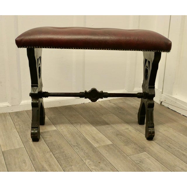 Arts and Crafts Carved Oak Organist Stool, 1880s For Sale - Image 3 of 8