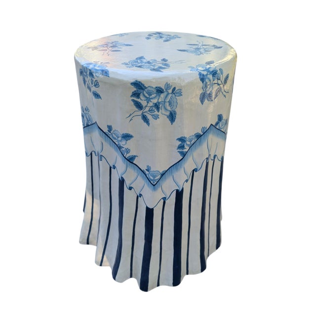 1990s Vintage Trompe Loeil Hand Painted Skirted Side Table For Sale - Image 5 of 16