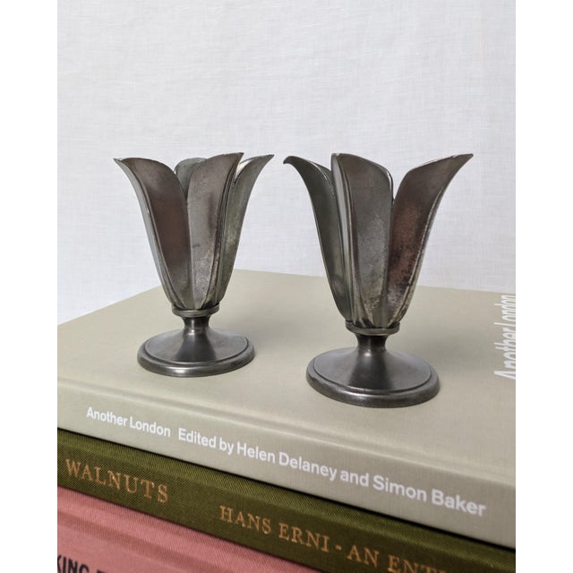 Pewter Tulip Candleholders by Just Andersen, 1930s, Set of 2 For Sale - Image 3 of 12