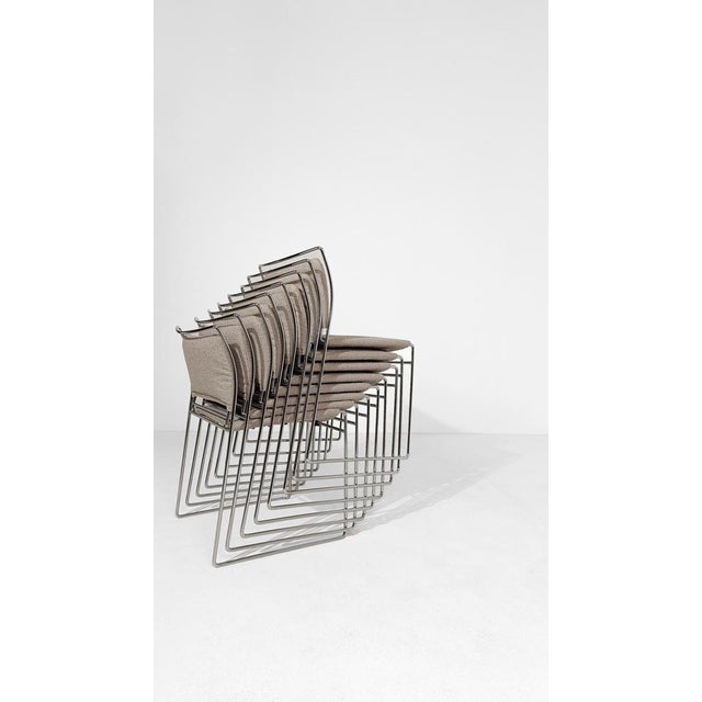 Gavina Stackable Chrome Chairs with Ecru Bouclé Seats by Kazhide Takahama for Simon Gavina, 1970s, Set of 8 For Sale - Image 4 of 18